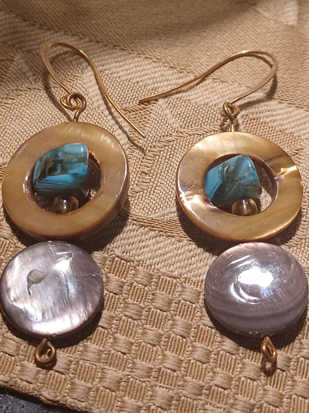MOP Mother of Pearl & Resin Turquoise bead earrings